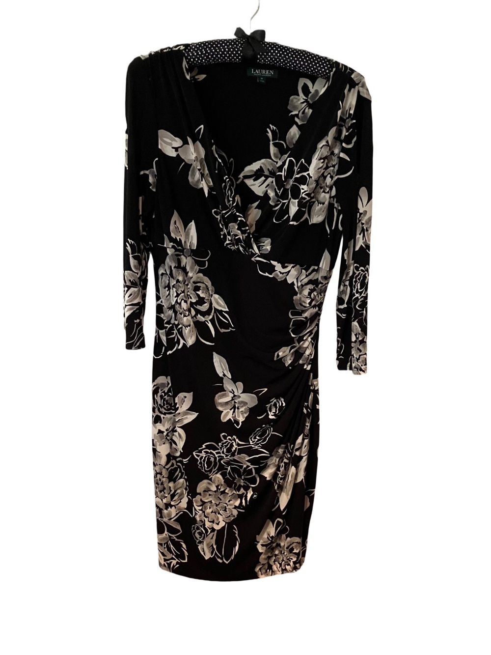 Lauren Ralph Lauren Black Floral Wrap-Style Long Sleeve Dress